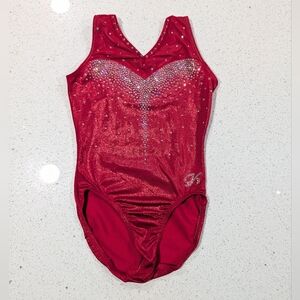 COMPETITION GK Elite gymnastics Leotard Medium MYSTIQUE Red RHINESTONES BLINGED